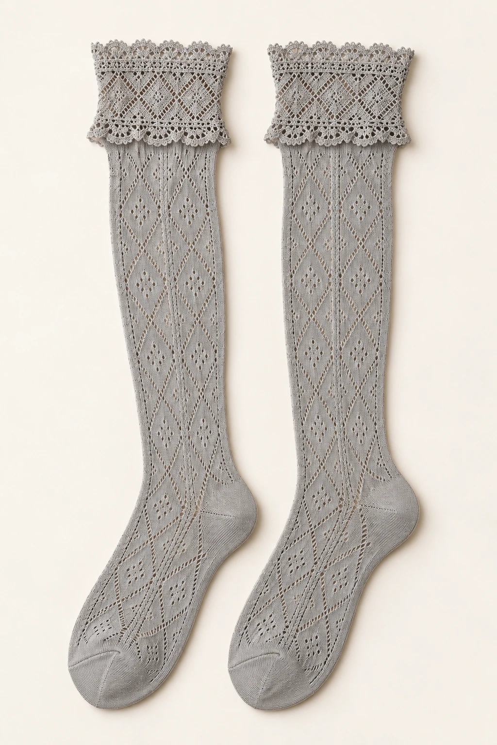 Soft grey Edith Diamond Knee-Highs lace long socks