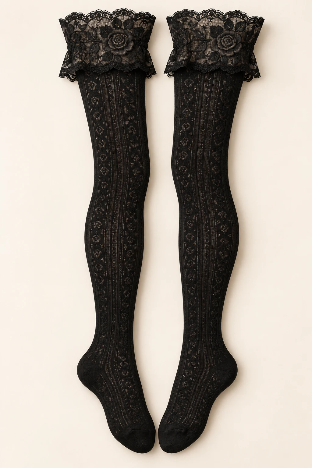 Black Florence Rose Over-Knees lace long socks