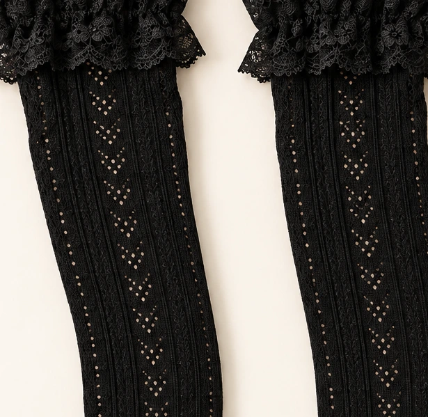Ophelia Pointelle Over-Knees lace and cuff detail
