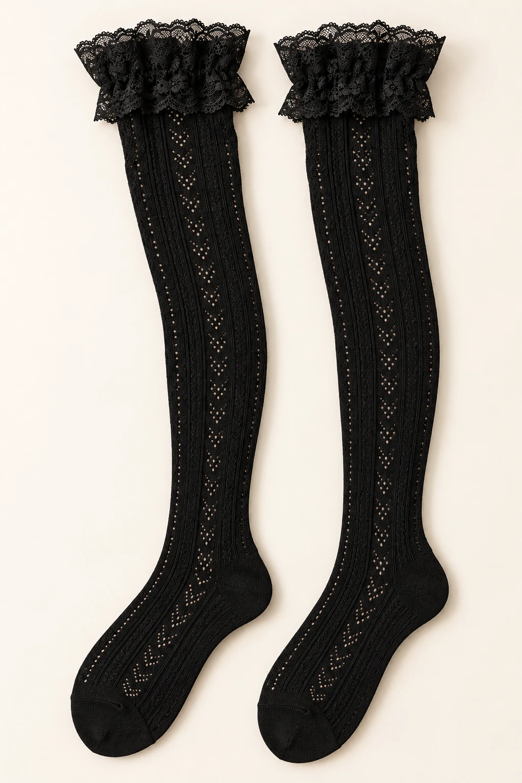 Black Ophelia Pointelle Over-Knees lace long socks