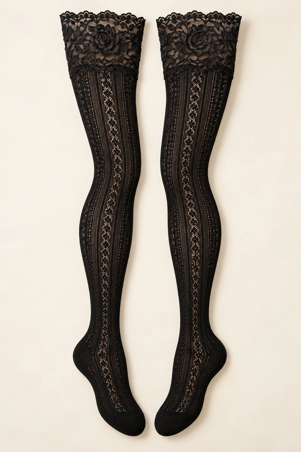 Black Rosalie Rose Thigh-Highs lace long socks