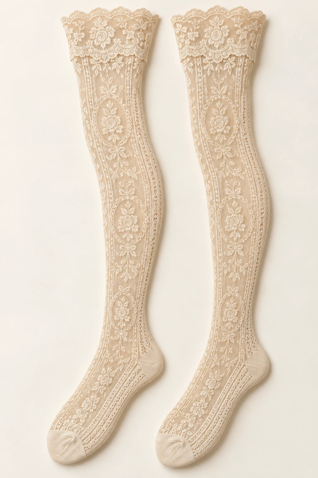 Champagne Vivienne Medallion Thigh-Highs lace long socks